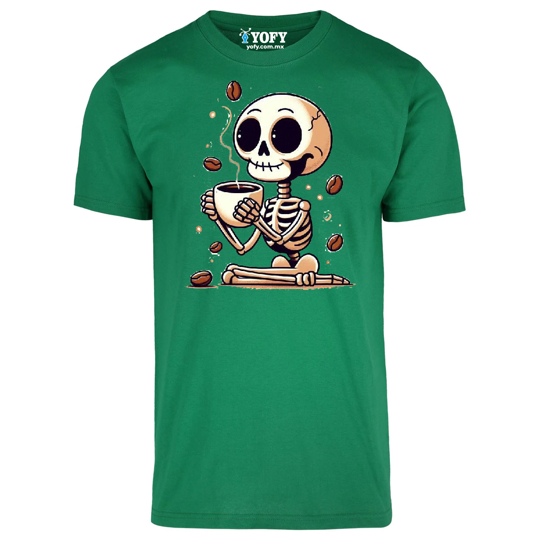 Playera Premium: El Esqueleto Coffee Lover